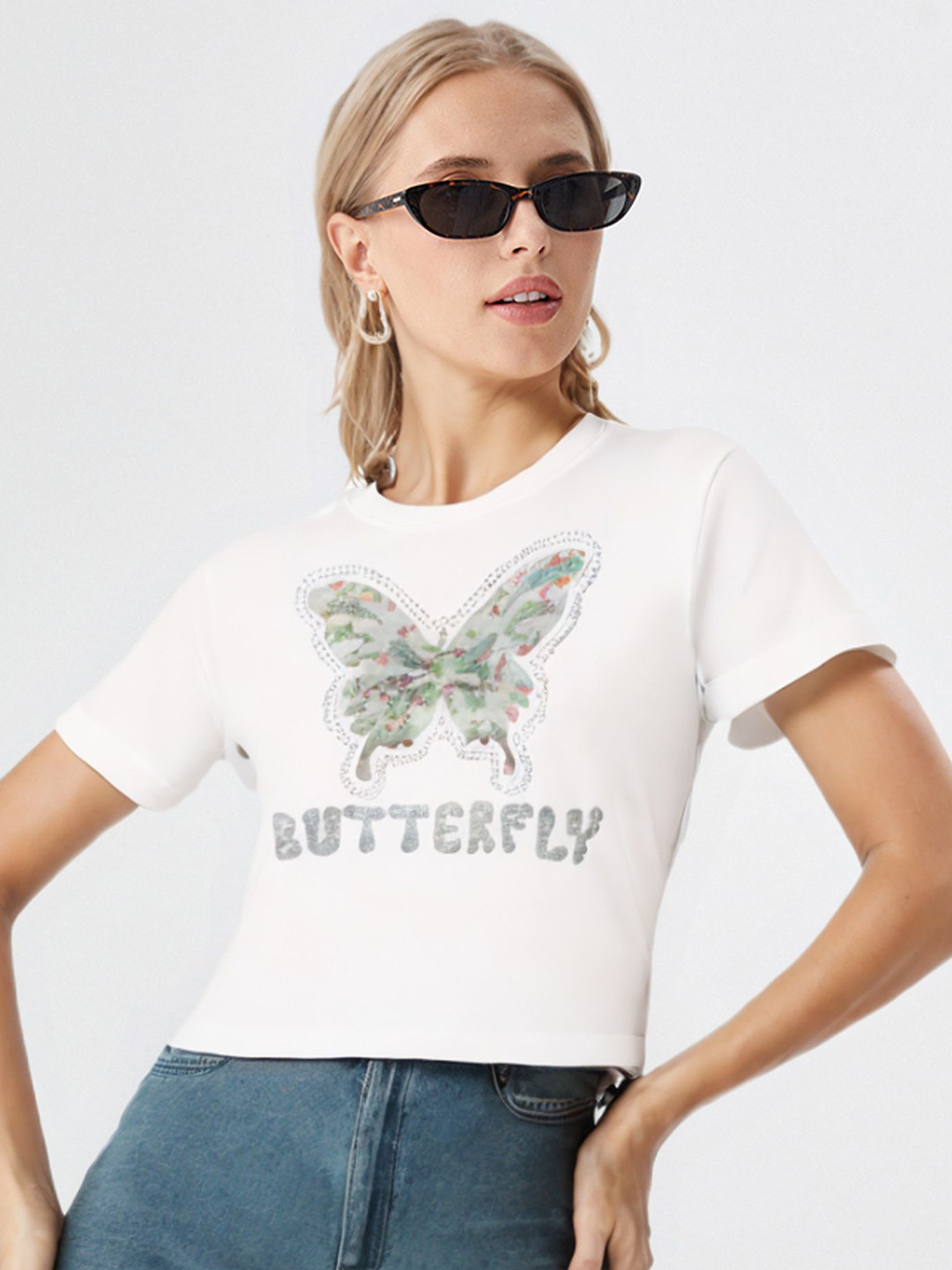 V-Hanu Women Regular fit Butterfly T-Shirt