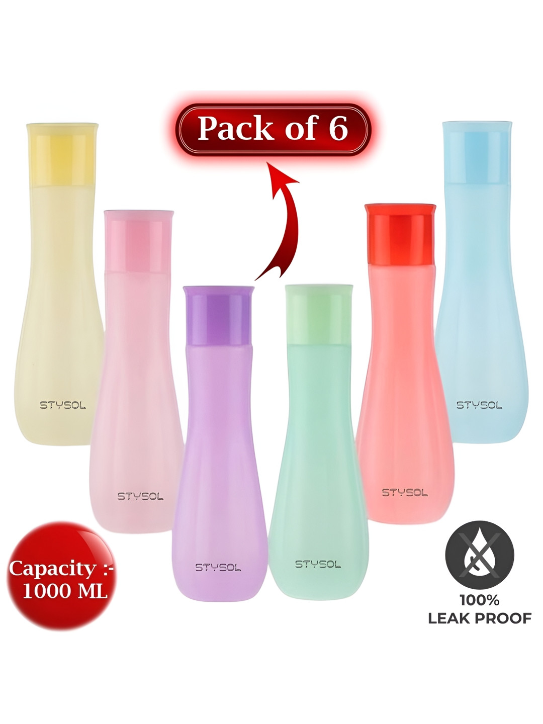 Stysol Blue & Green 6 Pieces Screw Cap Water Bottles