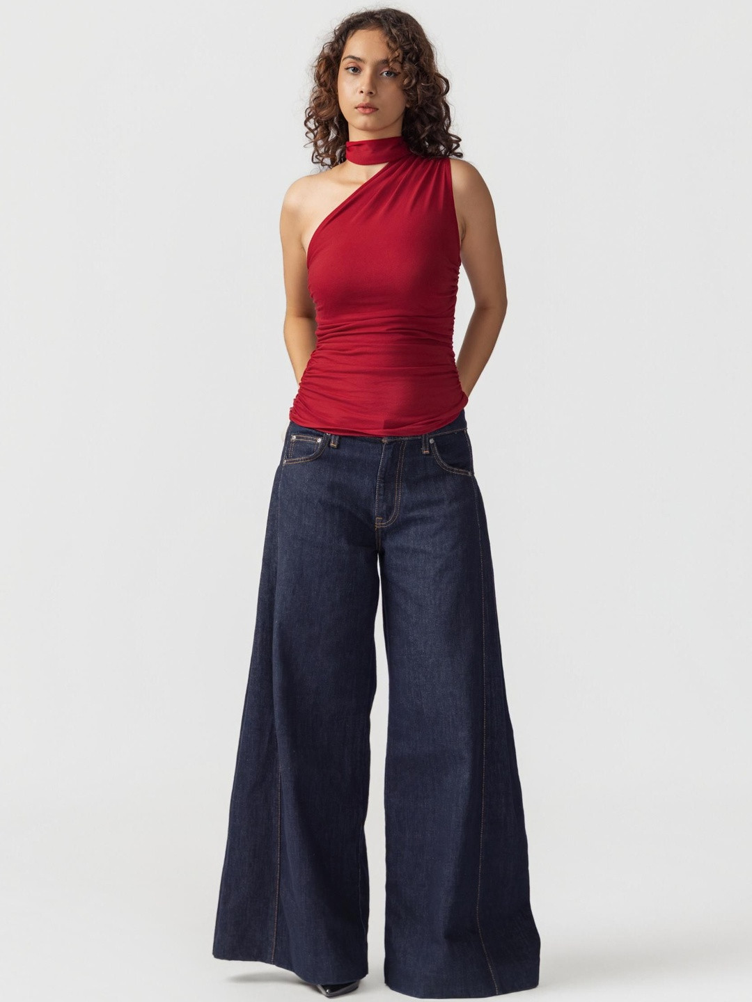 Past Modern Scarf Neck Fitted Top