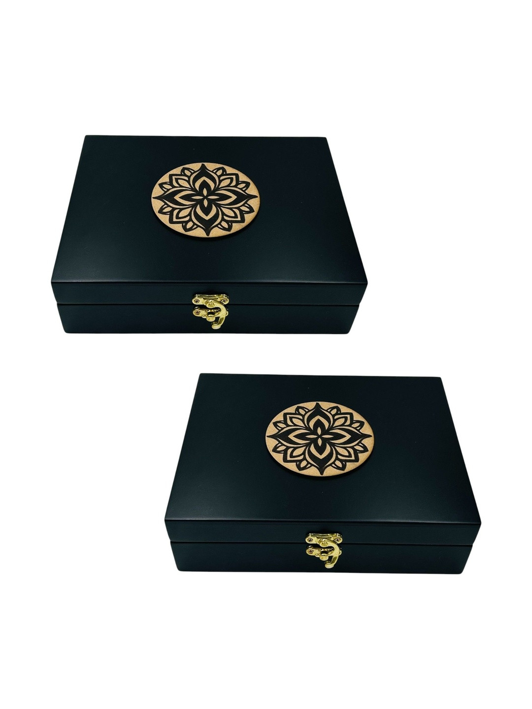 Angira Pack Of 2 Elegant Black Wooden Storage Box