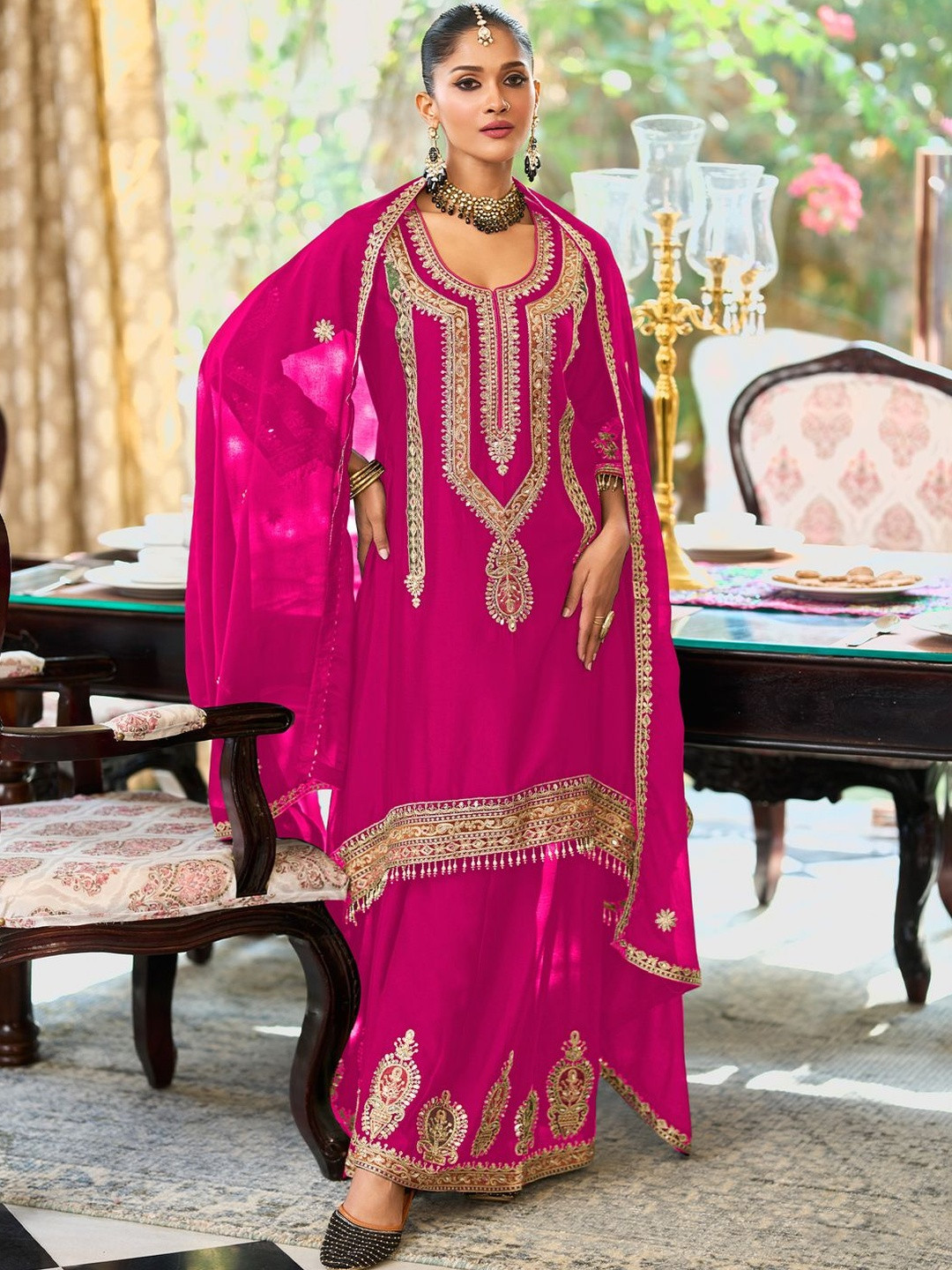 Indo Era Women Ethnic Motifs Embroidered A-Line Kurta with Palazzos & Dupatta