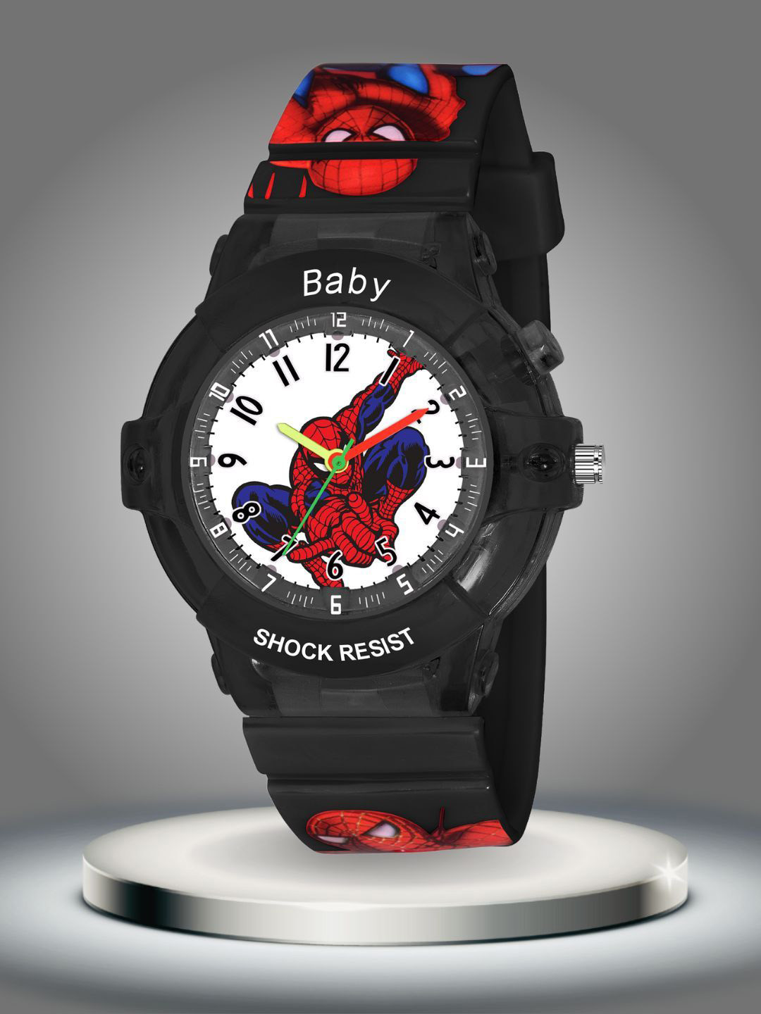 PAPIO Kids Round Dial & Straps Analogue LED Backlight Watch KD-101 BLACK SPIDER