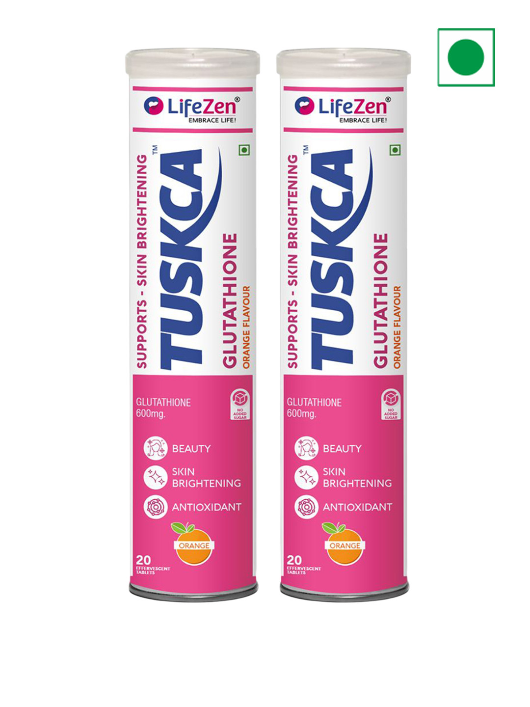 Tuskca Set Of 2 Japanese Glutathione 600 Mg - Orange Flavour - 20 Tablet Each