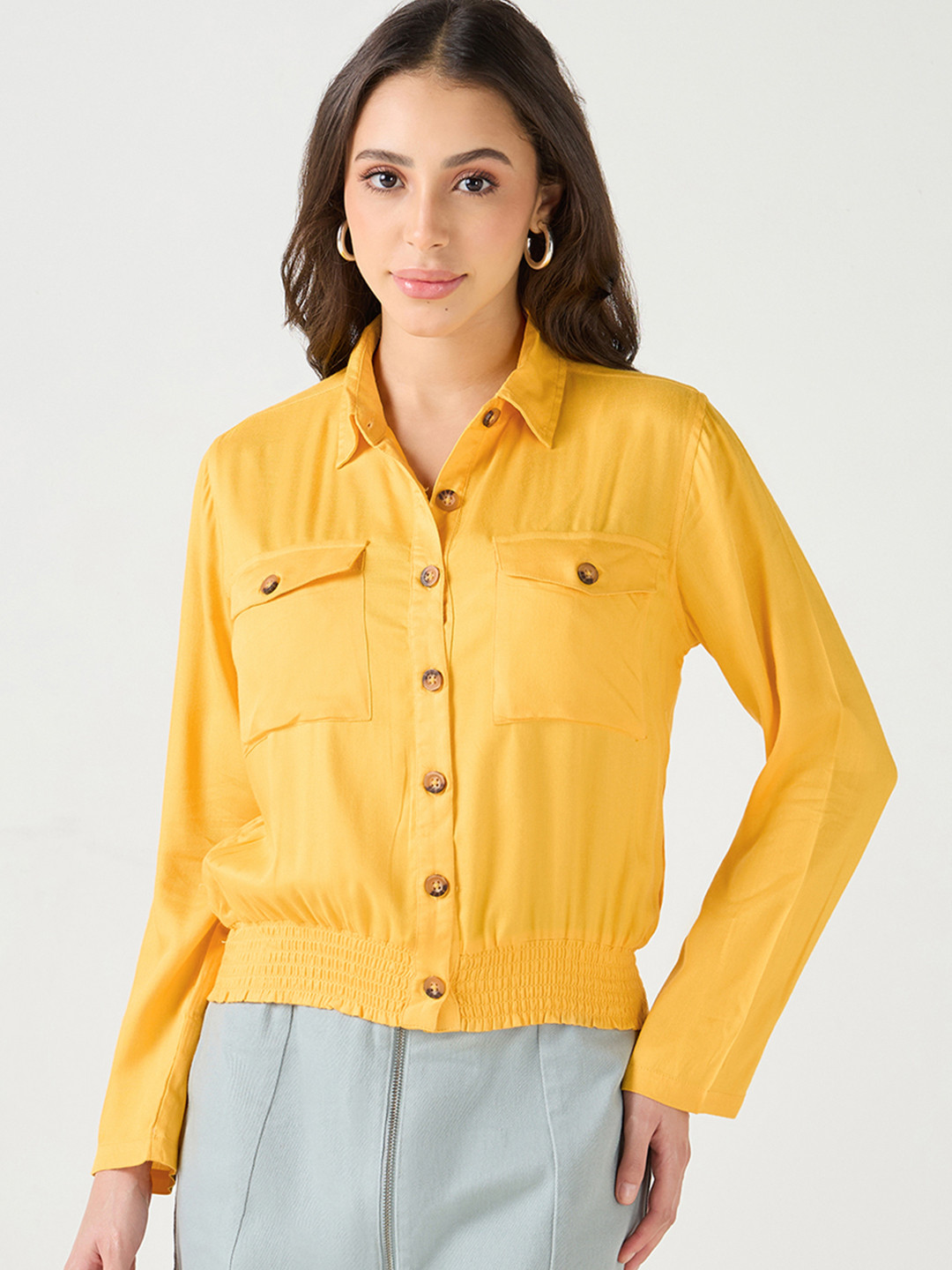 Bewakoof Mandarin Collar Shirt Style Top