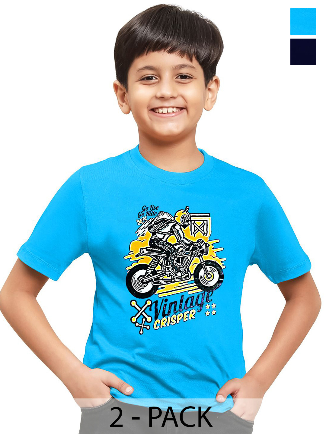 Crisper Boys Pack of 2 Graphic Printed Round Neck Pure Cotton T-shirts