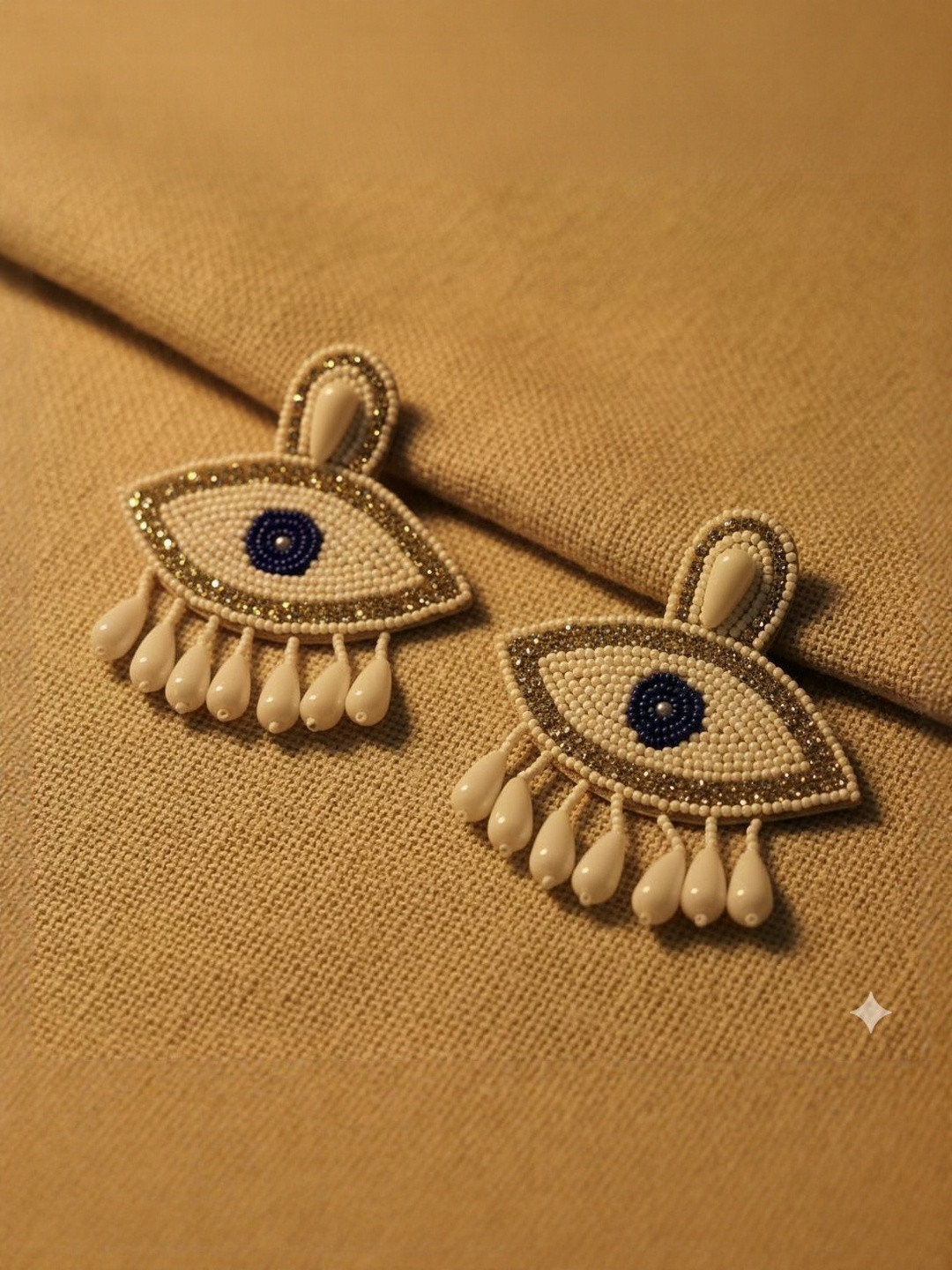 Chic Laddies Fabric Artificial Stones Studded And Beaded Evil Eye Drop Earrings