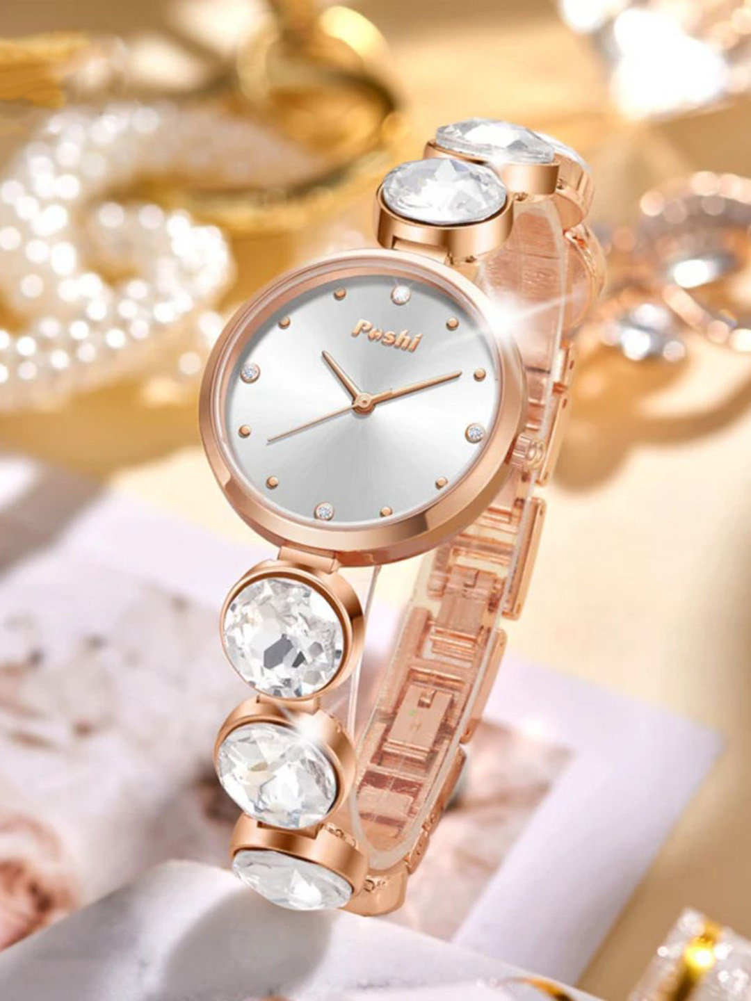 Poshi Women Round Dial & Embellished Straps Analogue Watch POSW1-727750479049-ROSE WHITE