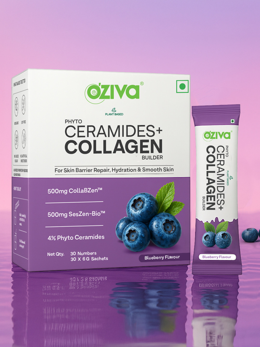 OZiva Phyto Ceramides+ Collagen Builder- 30 Sachets- Blueberry