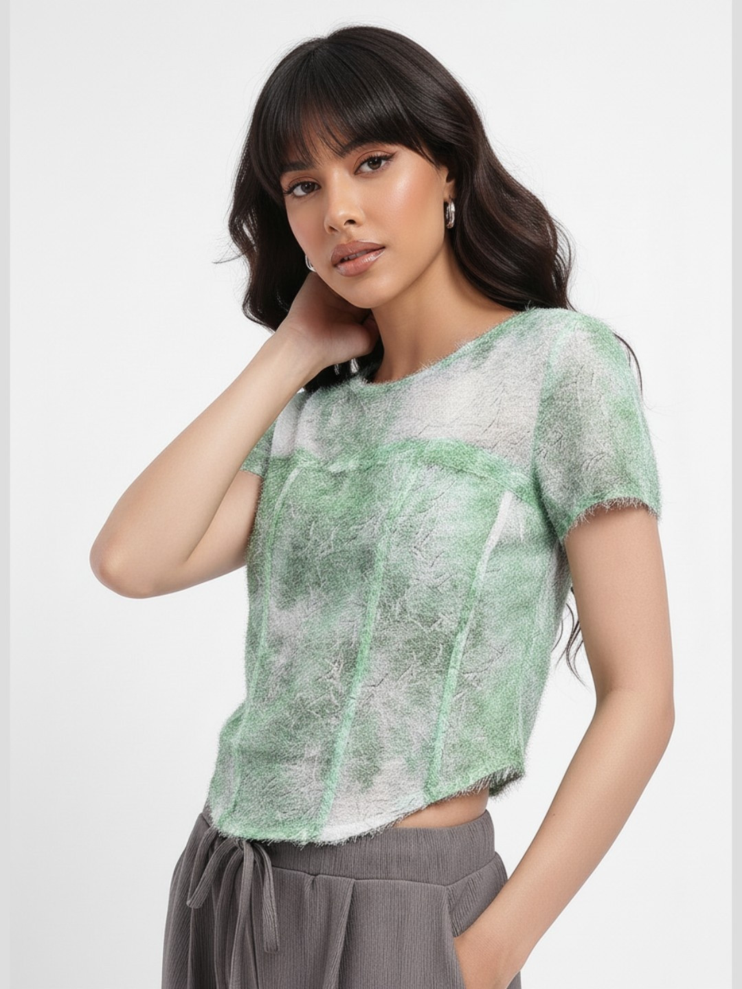 DressBerry Corset Style Fuzzy Abstract Print Top