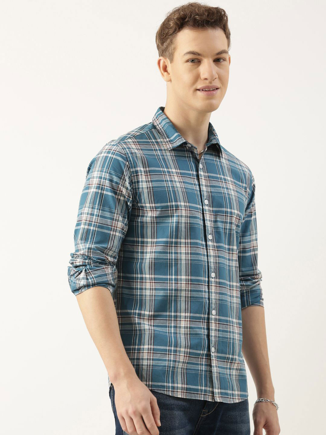 Mast & Harbour Standard Tartan Checks Checked Spread Collar Pure Cotton Shirt