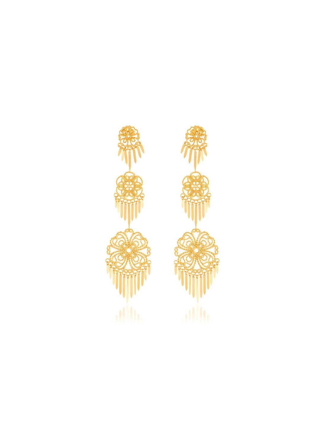 Isharya 18Kt Gold Plated Convento Statement Floral Shaped Stones Studded Drop Earrings