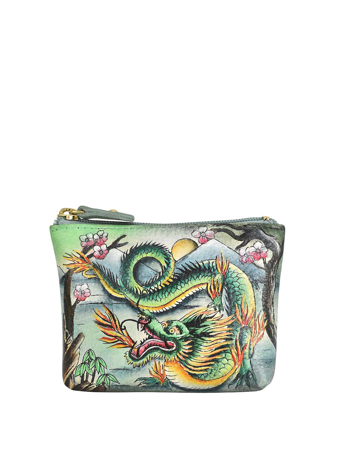 Anuschka Women Graphic Printed Leather Hand Painted Dragon Legend Coin Pouch Card Holder