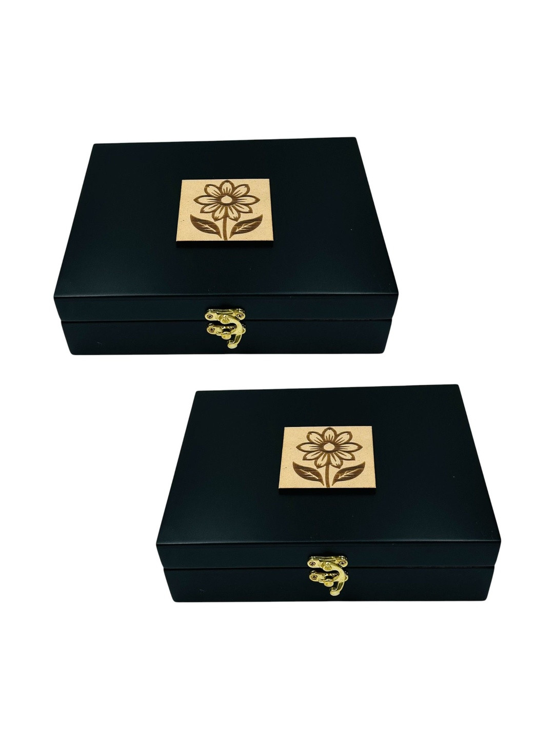 Angira Pack Of 2 Elegant Black Wooden Storage Box