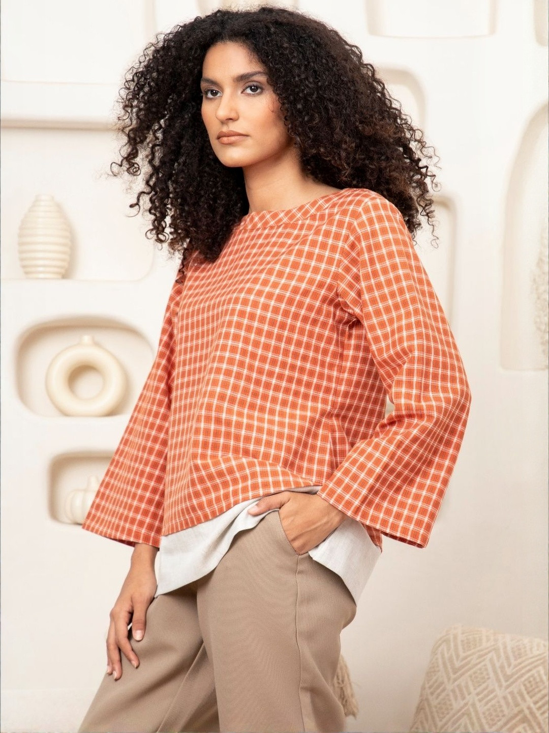 SANAITA CREATIONS Checked Full Sleeve Top