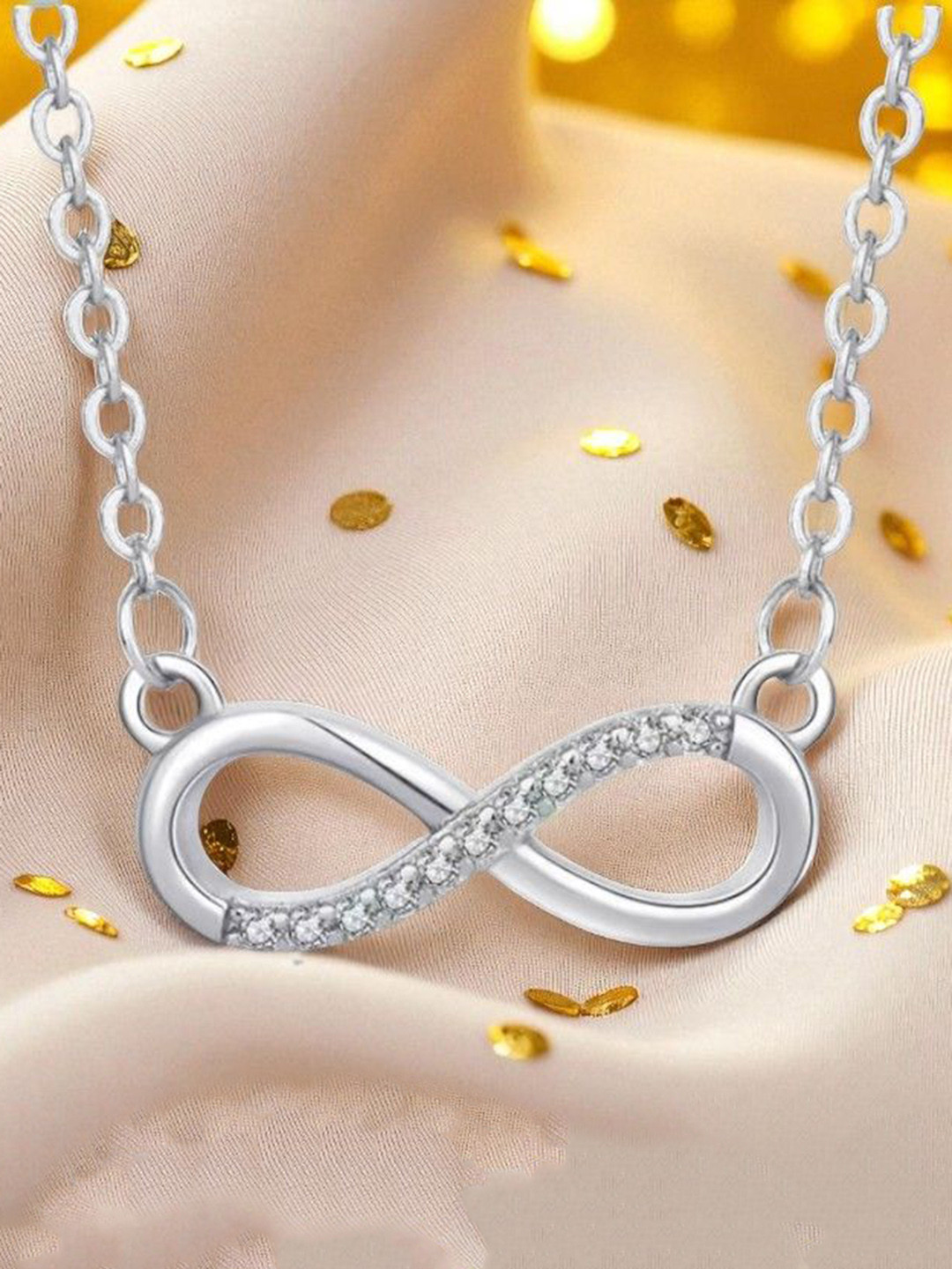 Nilu's Collection Silver Plated American Diamonds Studded Infinity Necklace With Chain
