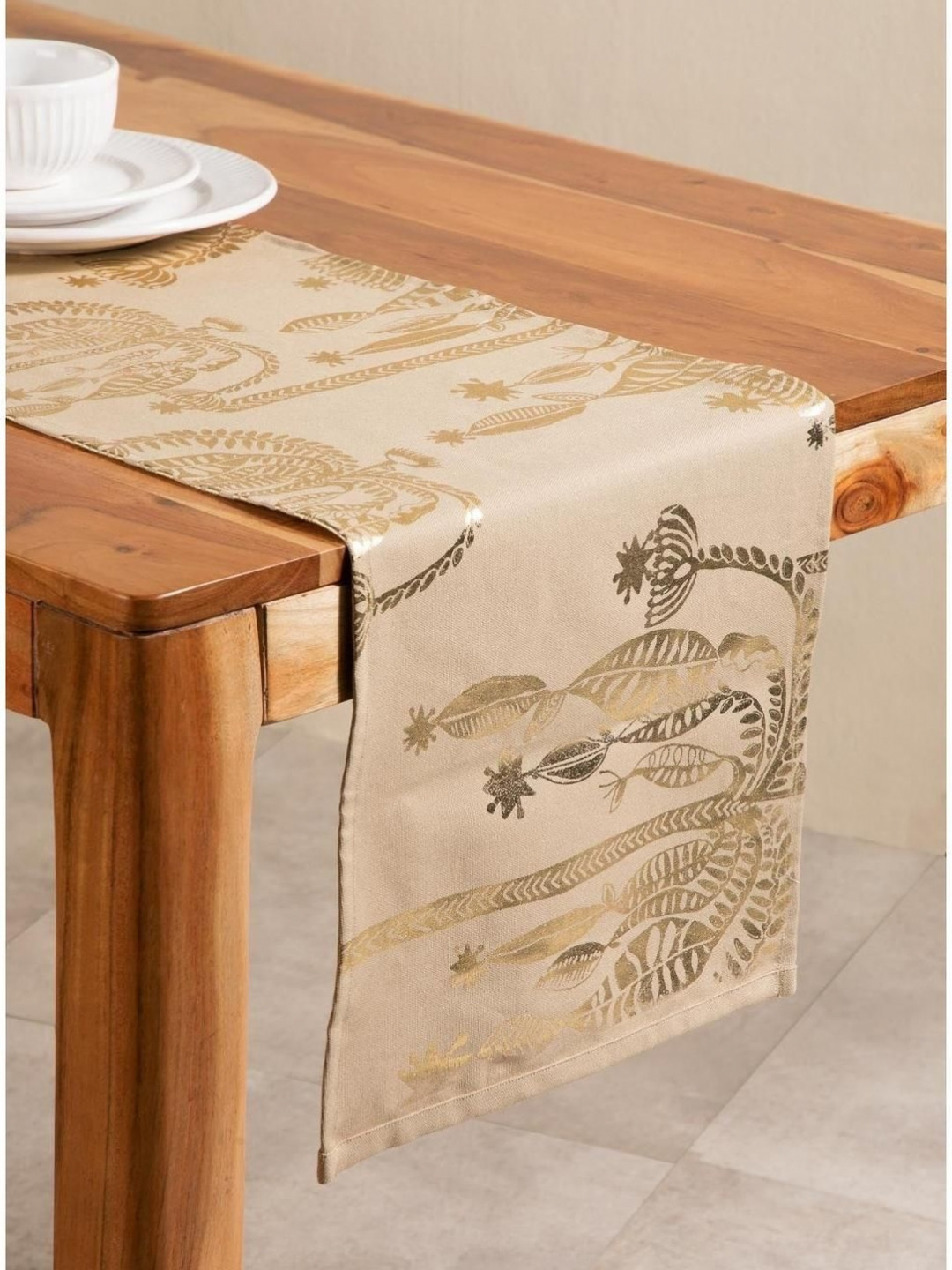 FREEDOM TREE Toddy Palm Beige & Brown Printed Cotton Table Runner