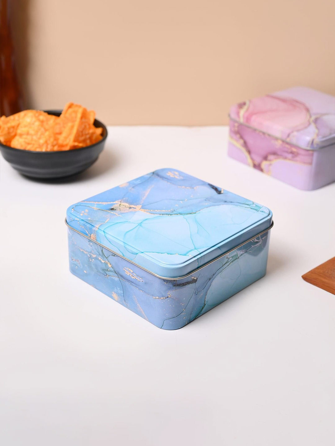 MARKET99 Blue & Green Printed Metal Container