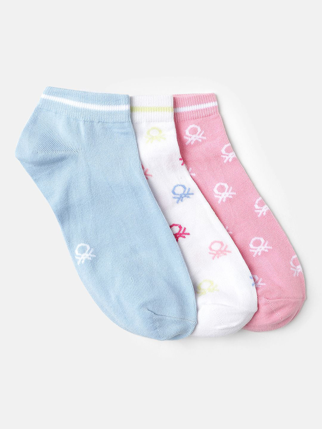 United Colors of Benetton Brand Logo Pack of 3 All Over Icon Ankle Length Socks