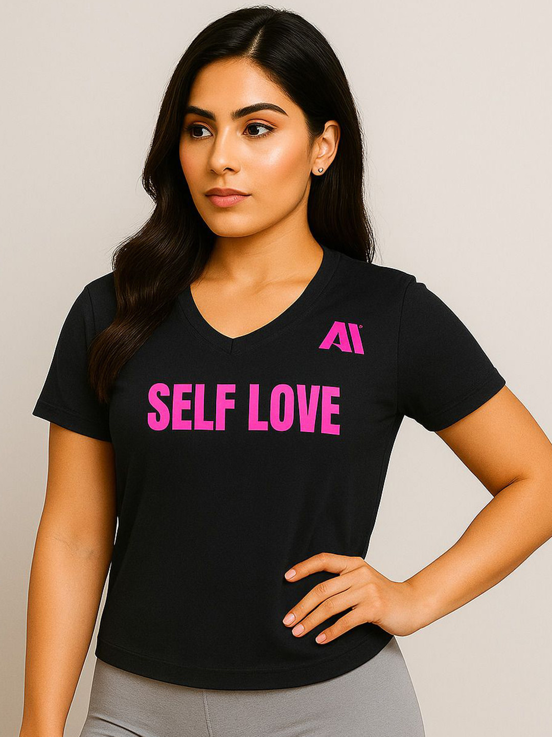 ANTUM Women Typography Printed V-Neck T-shirt