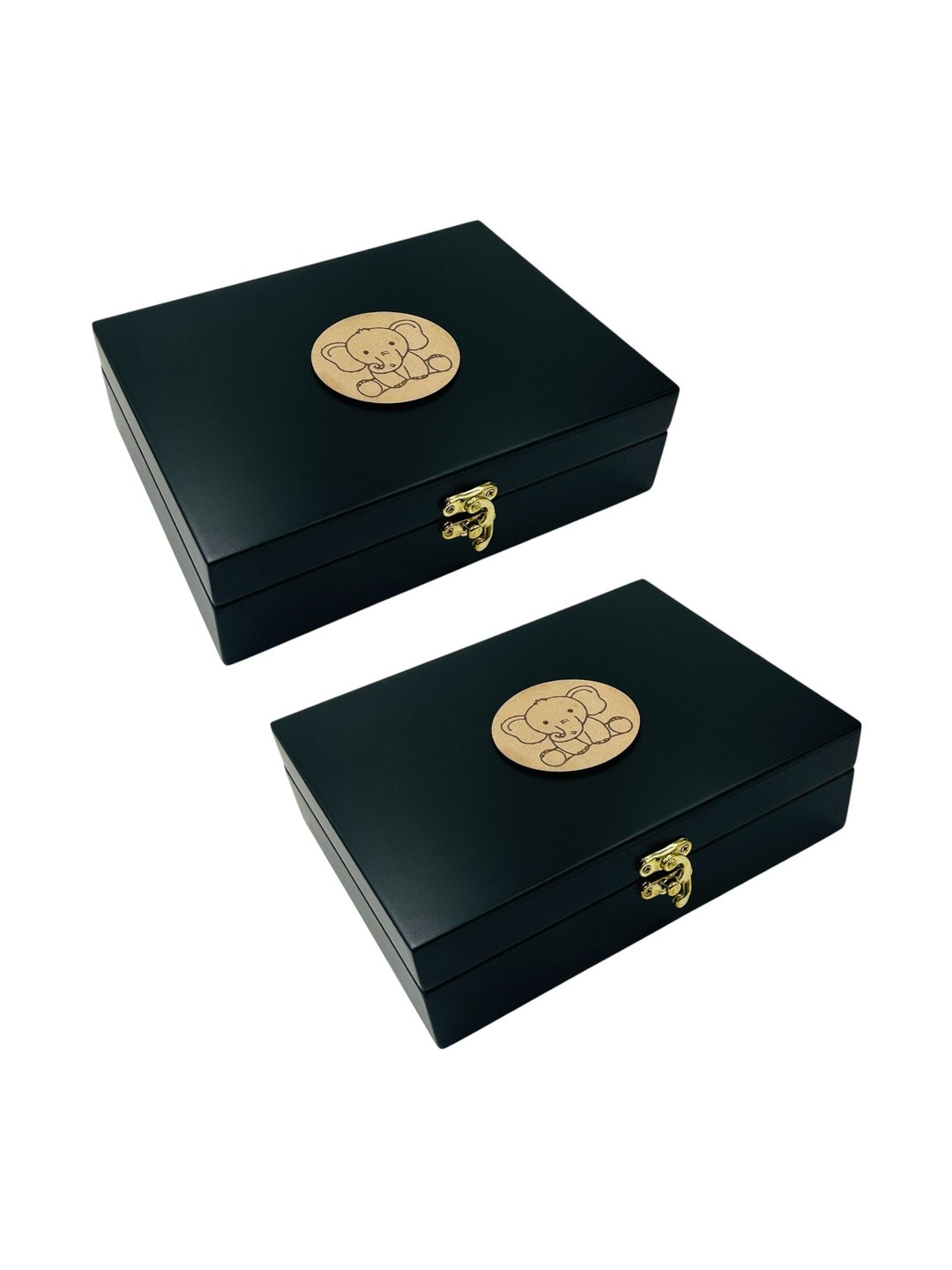 Angira handicrafts Set of  2 Black Wooden Multipurpose Storage Box Traditional Kunda Lock