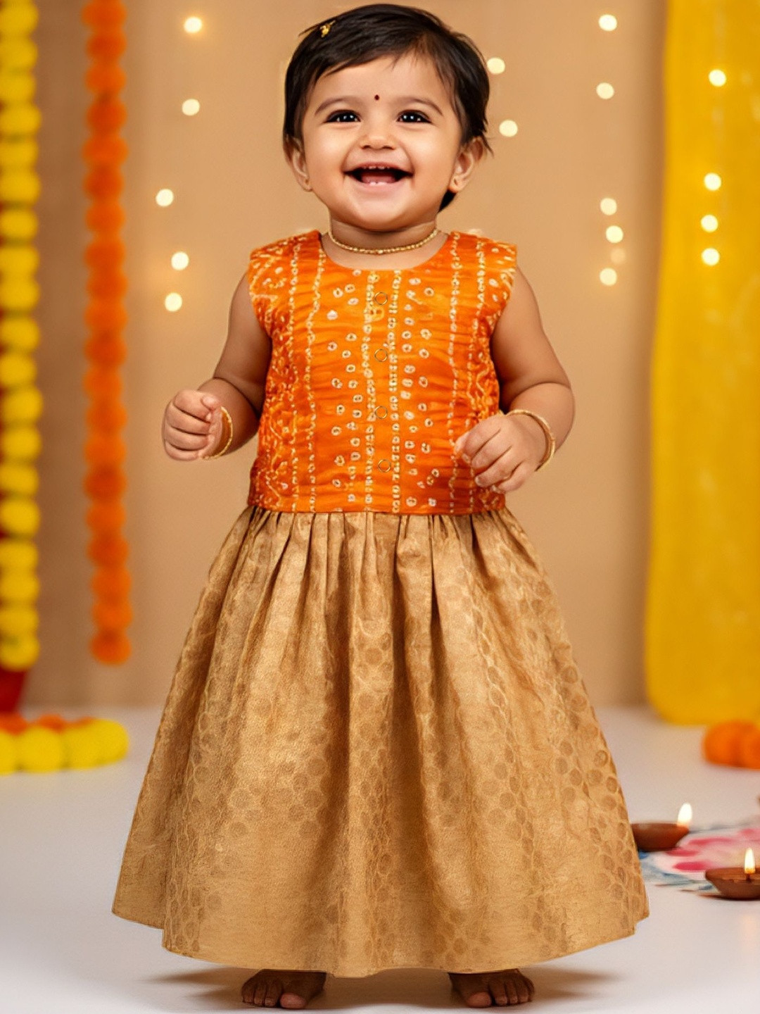 Sangria Girls Printed Ready to Wear Lehenga & Bandani Blouse