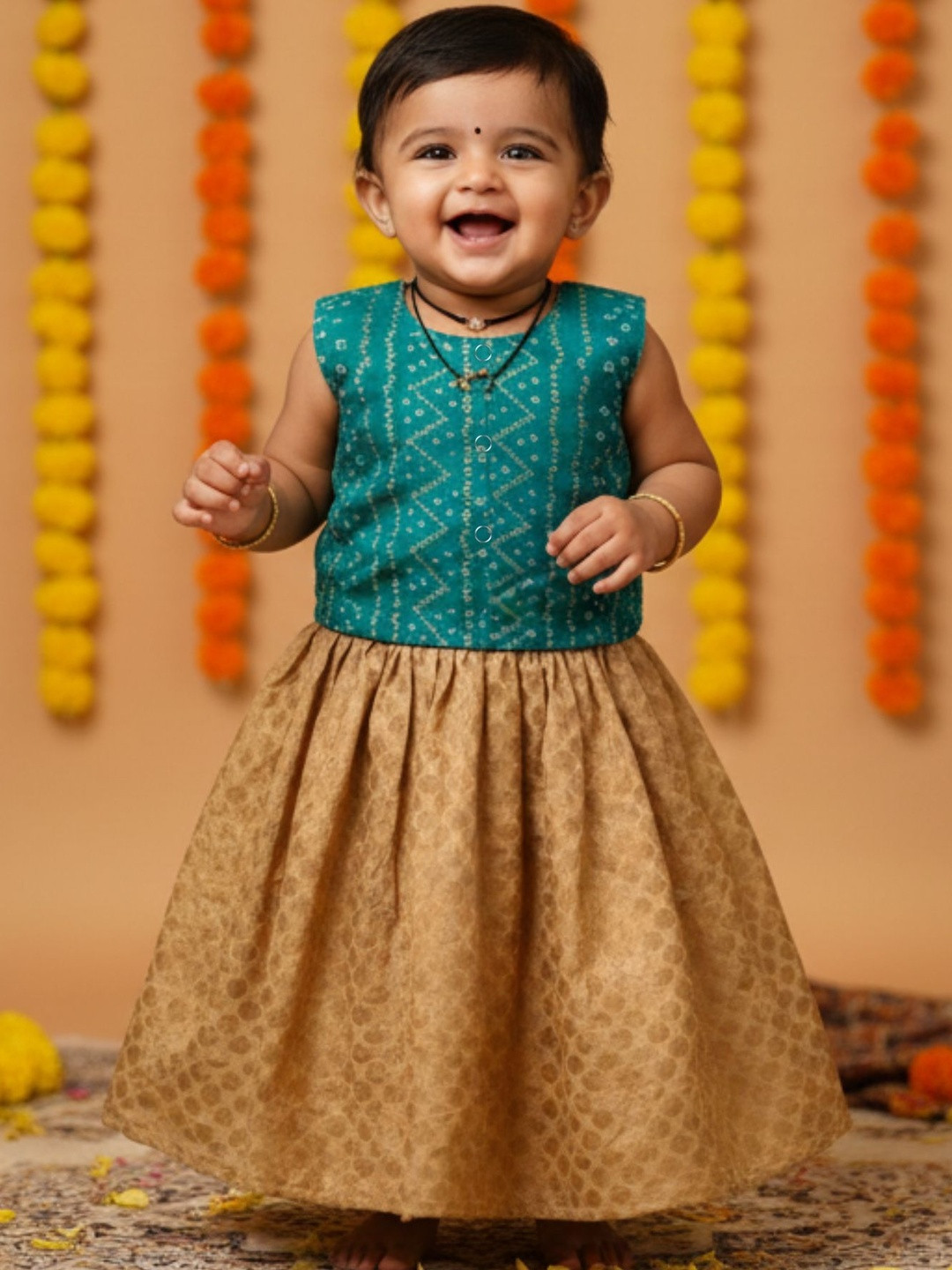 Sangria Girls Brocade Lehenga with Bandhani Blouse