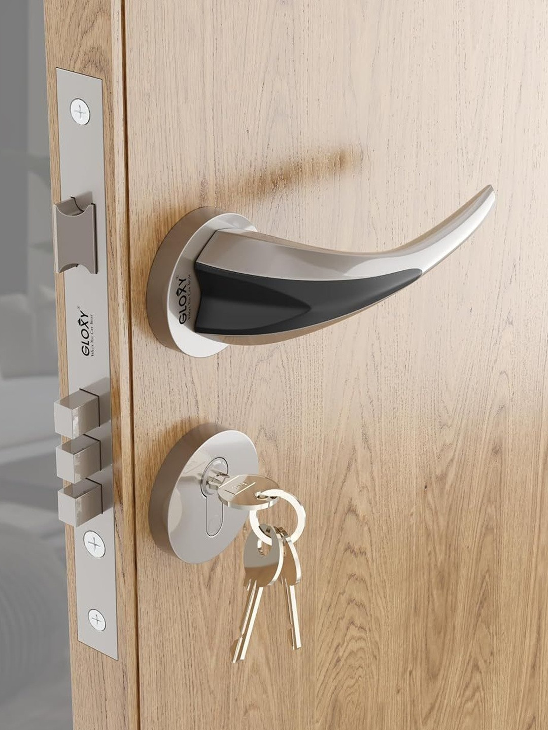 GLOXY Black Stainless Steel Handle Regular Door Lock