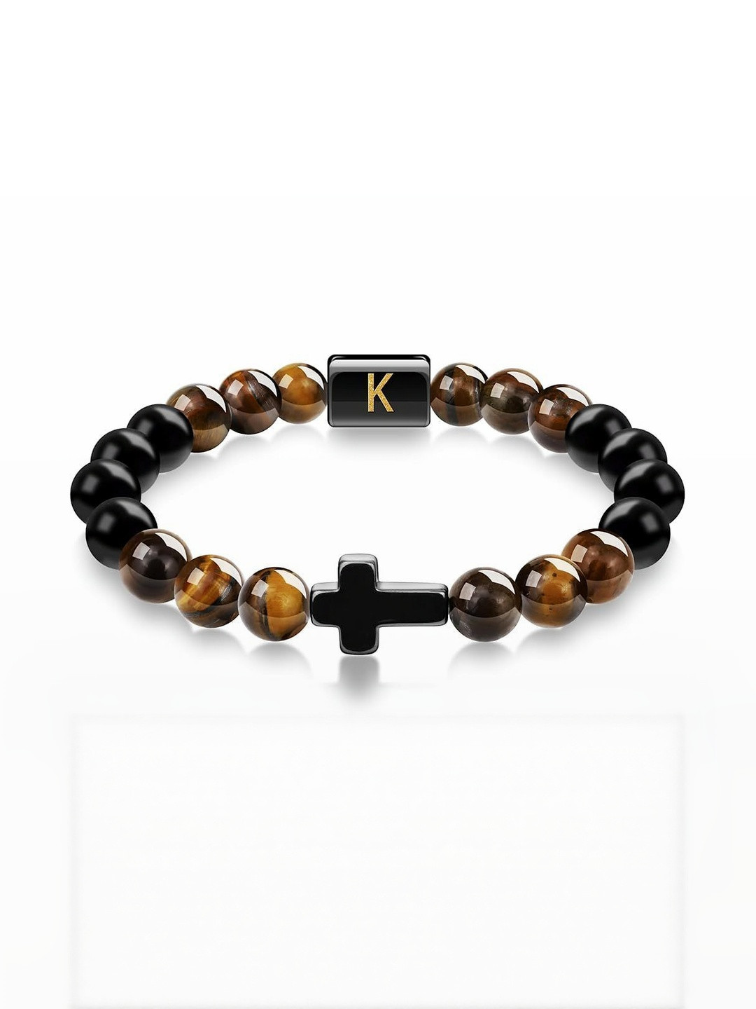 EDMIRIA Men Tigers Eye Cross Elasticated Bracelet