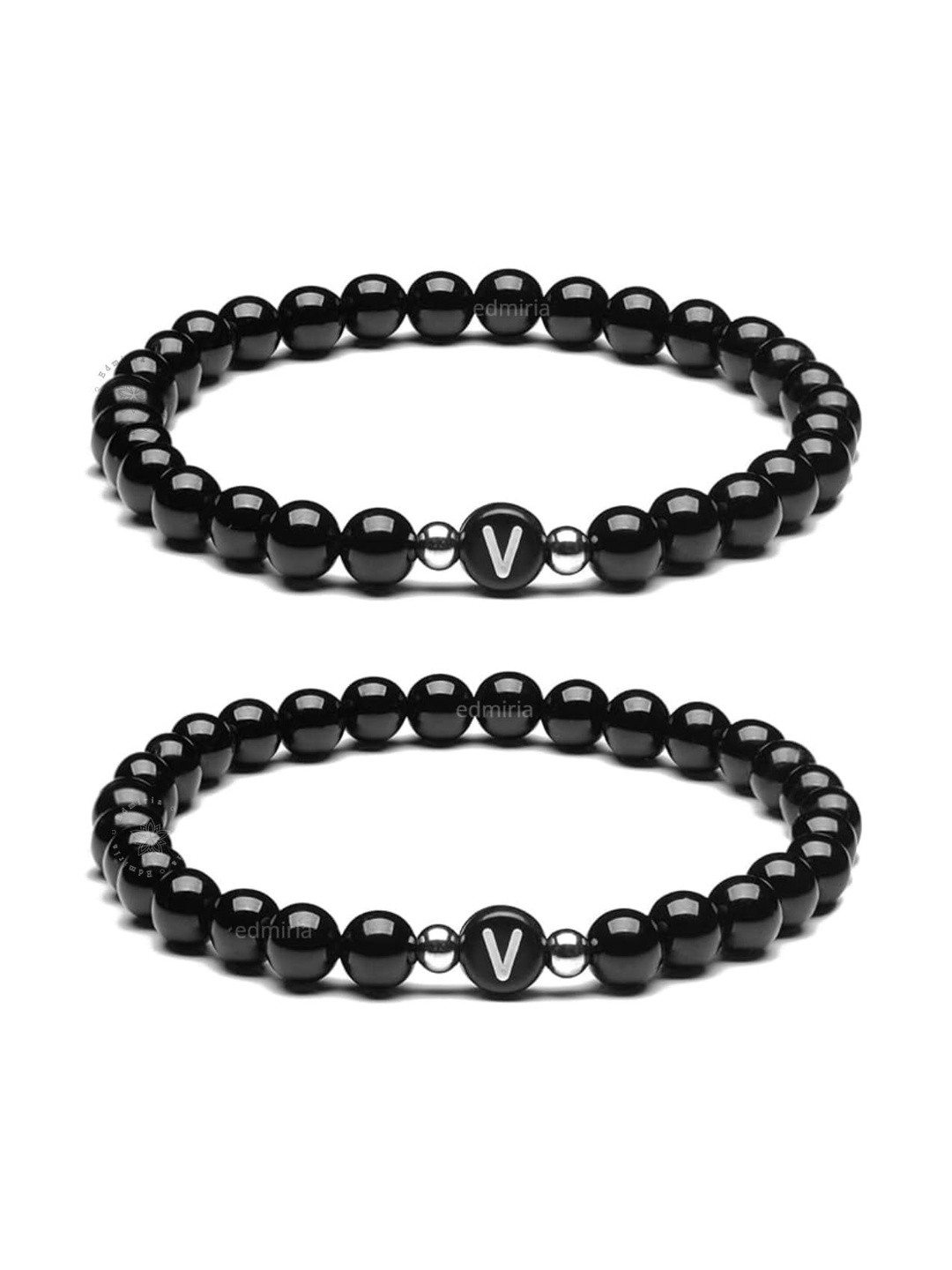 EDMIRIA Unisex Set of 2 Ceramic Initial Letter Name Bracelet