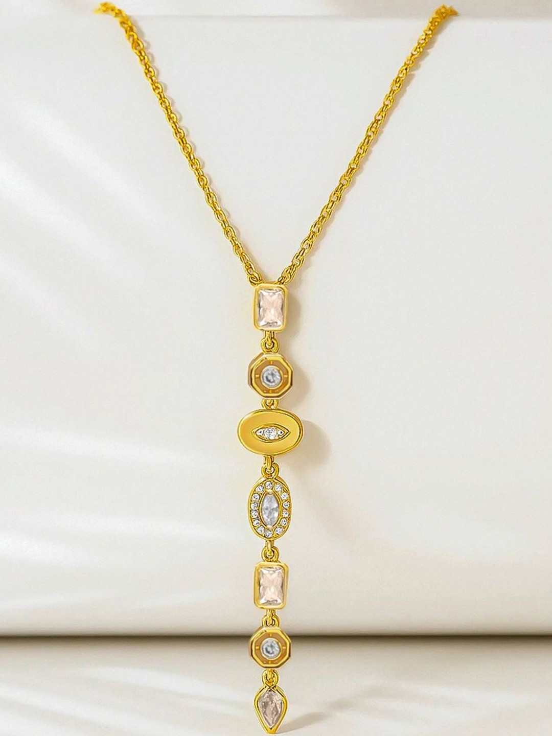 Rubans Stainless Steel 18K Gold-Plated CZ Studded Statement Chain