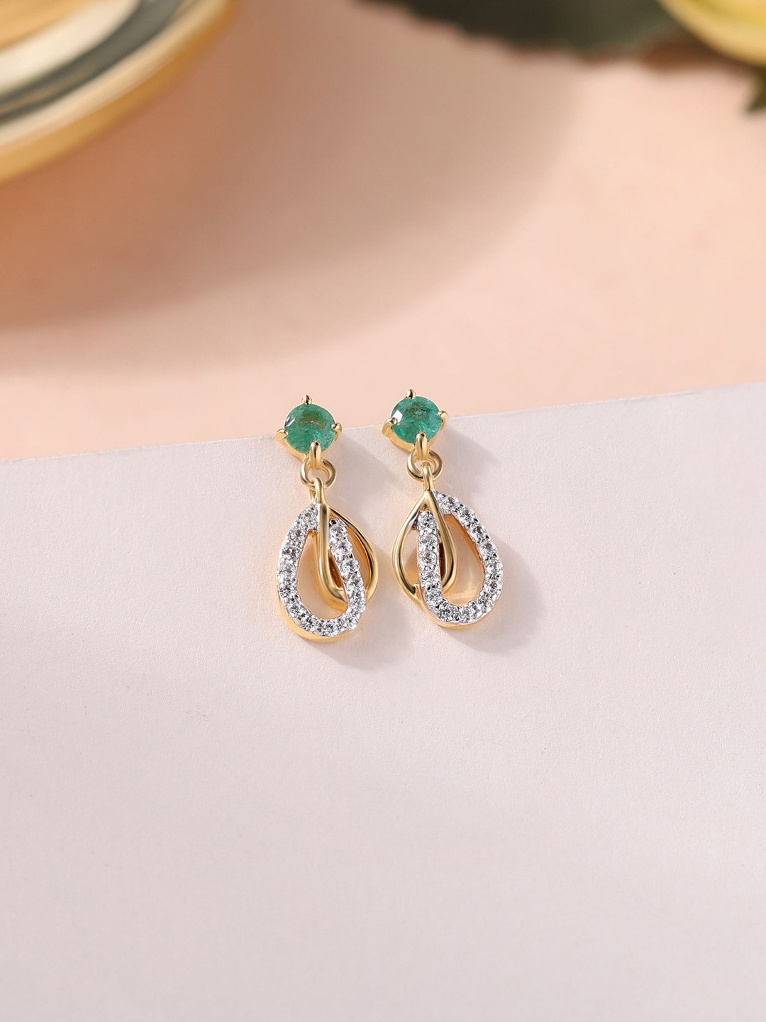 Ornate Jewels 925 Silver 18k Gold Plated Natural Sakota Emerald Drop Earring