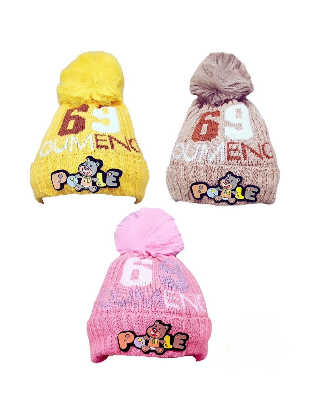 Trubliz Kids Pack of 3 Knitted Fur Beanie