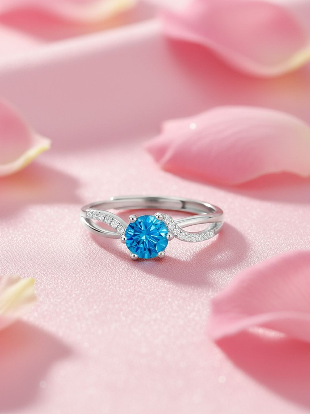 Zavya 925 Sterling Silver Rhodium-Plated CZ-Studded Oceans Forever Adjustable Finger Ring