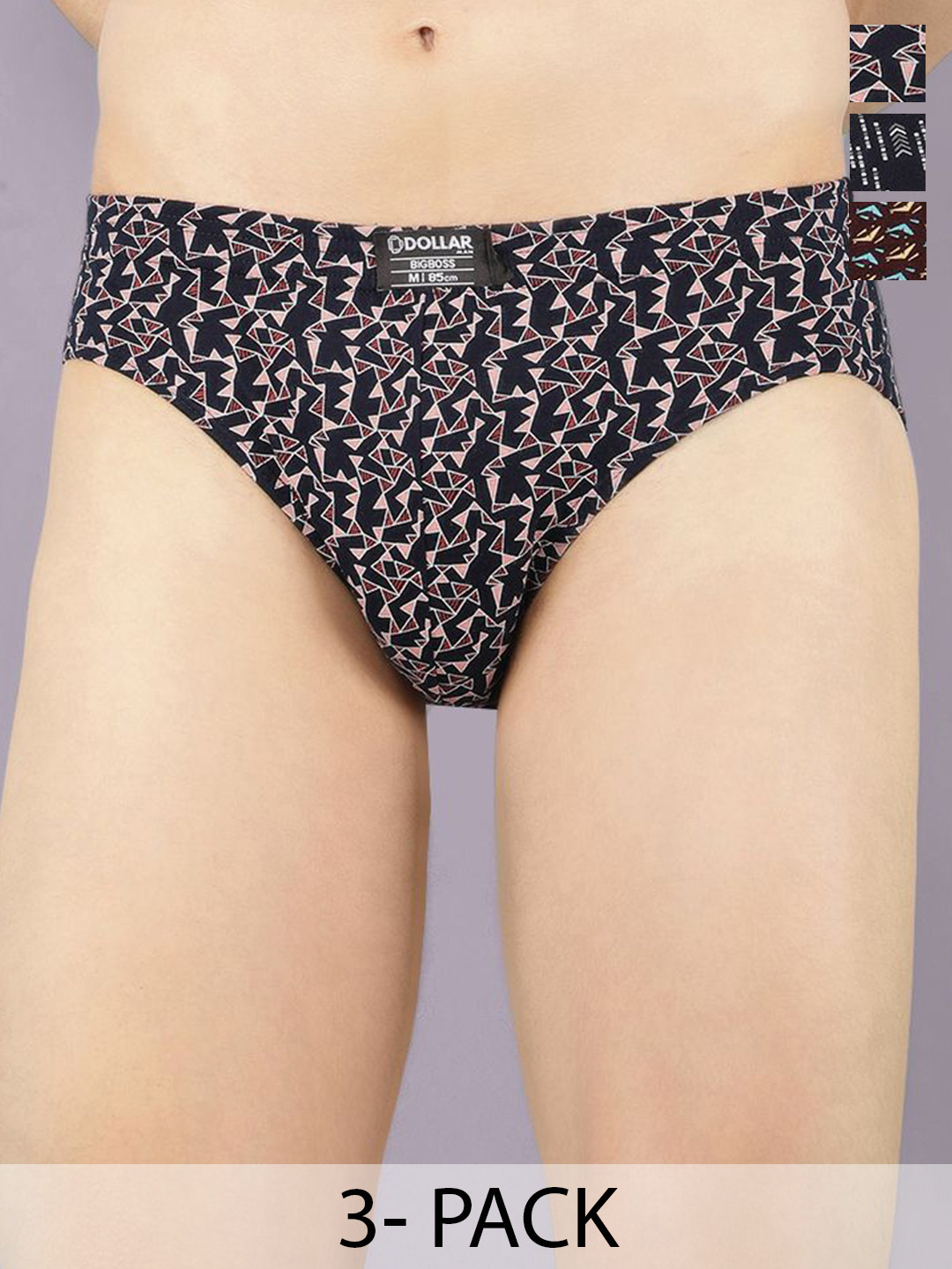 Dollar Bigboss Men Pack of 3 Printed Low-Rise Basic Brief