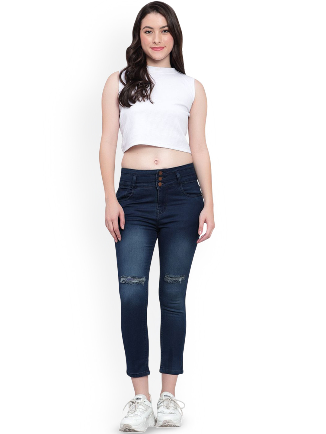 God's Club Women Straight Fit MidRise Slash Knee Heavy  Fade Jeans