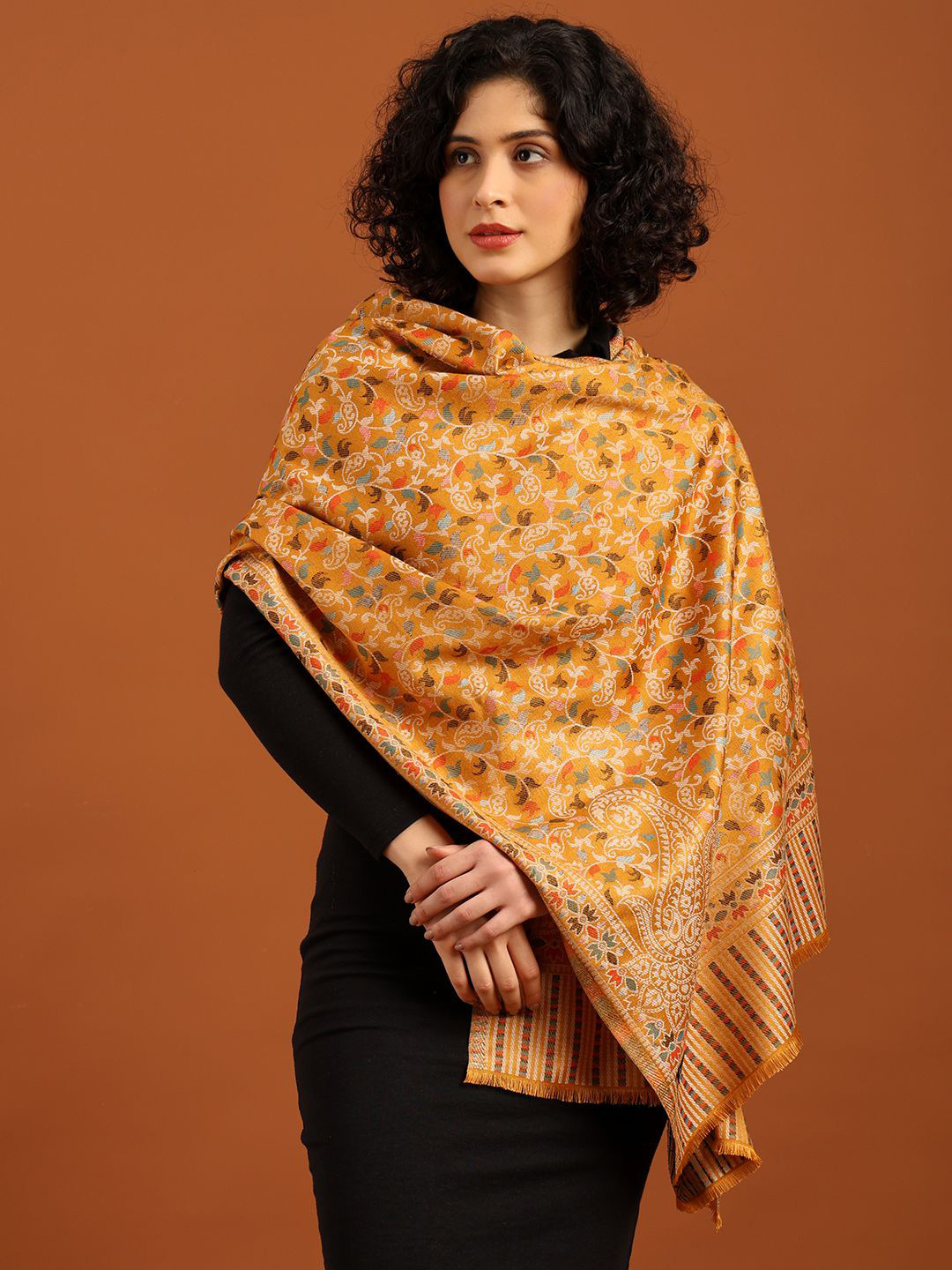 Tweedle Women Ethnic Kashmiri Kani Design Shawl with Fringed Border