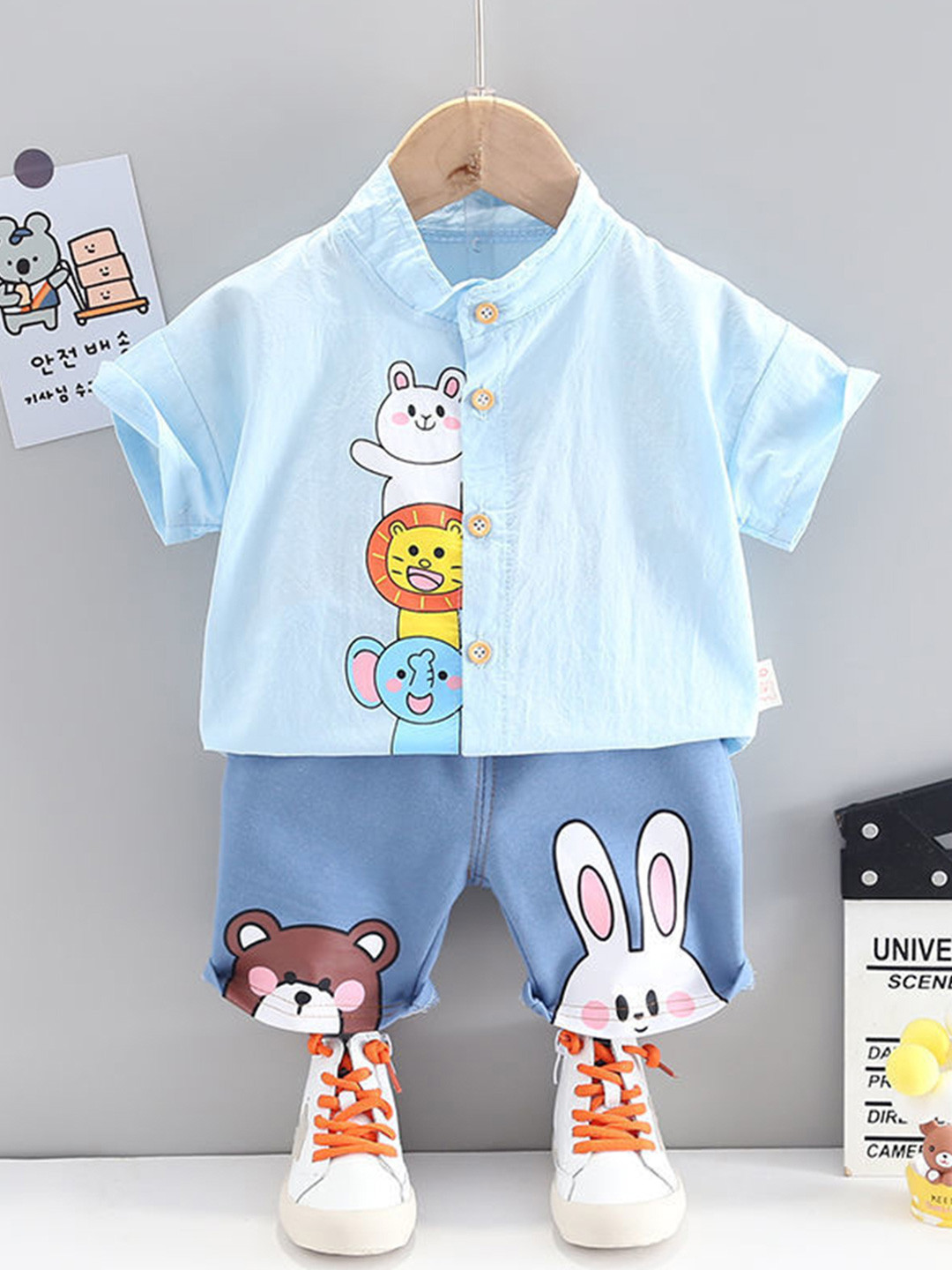 Bold N Elegant Boys Printed Short Sleeves Pure Cotton Shirt With Shorts