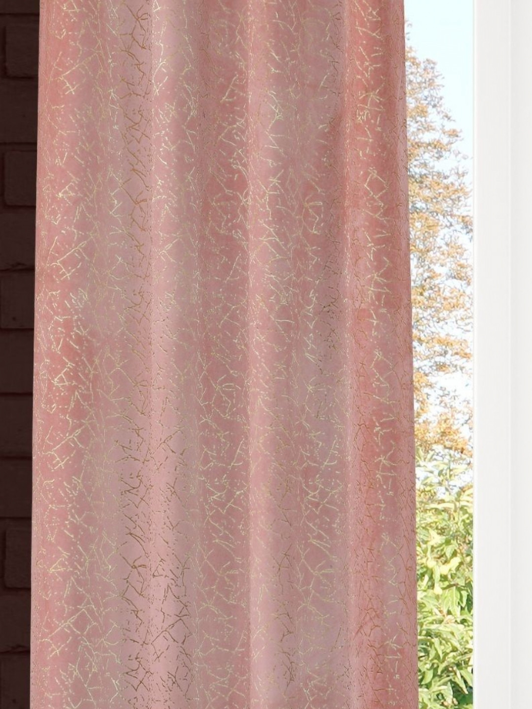GEET CREATIONS Pink & Gold-Toned Abstract Room Darkening Long Door Curtain