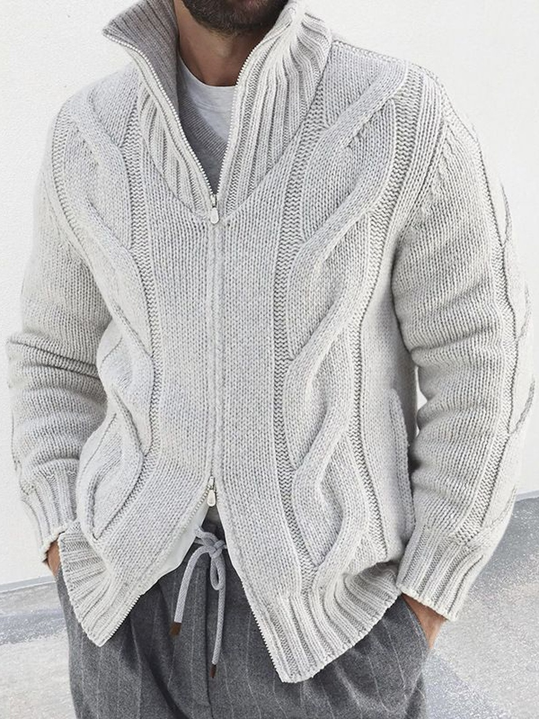 HERE&NOW Men White Acrylic Loose Fit Sweaters