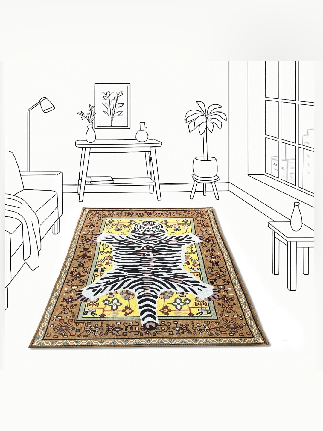 LUXEHOME INTERNATIONAL White & Brown Traditional Anti-Skid Carpet