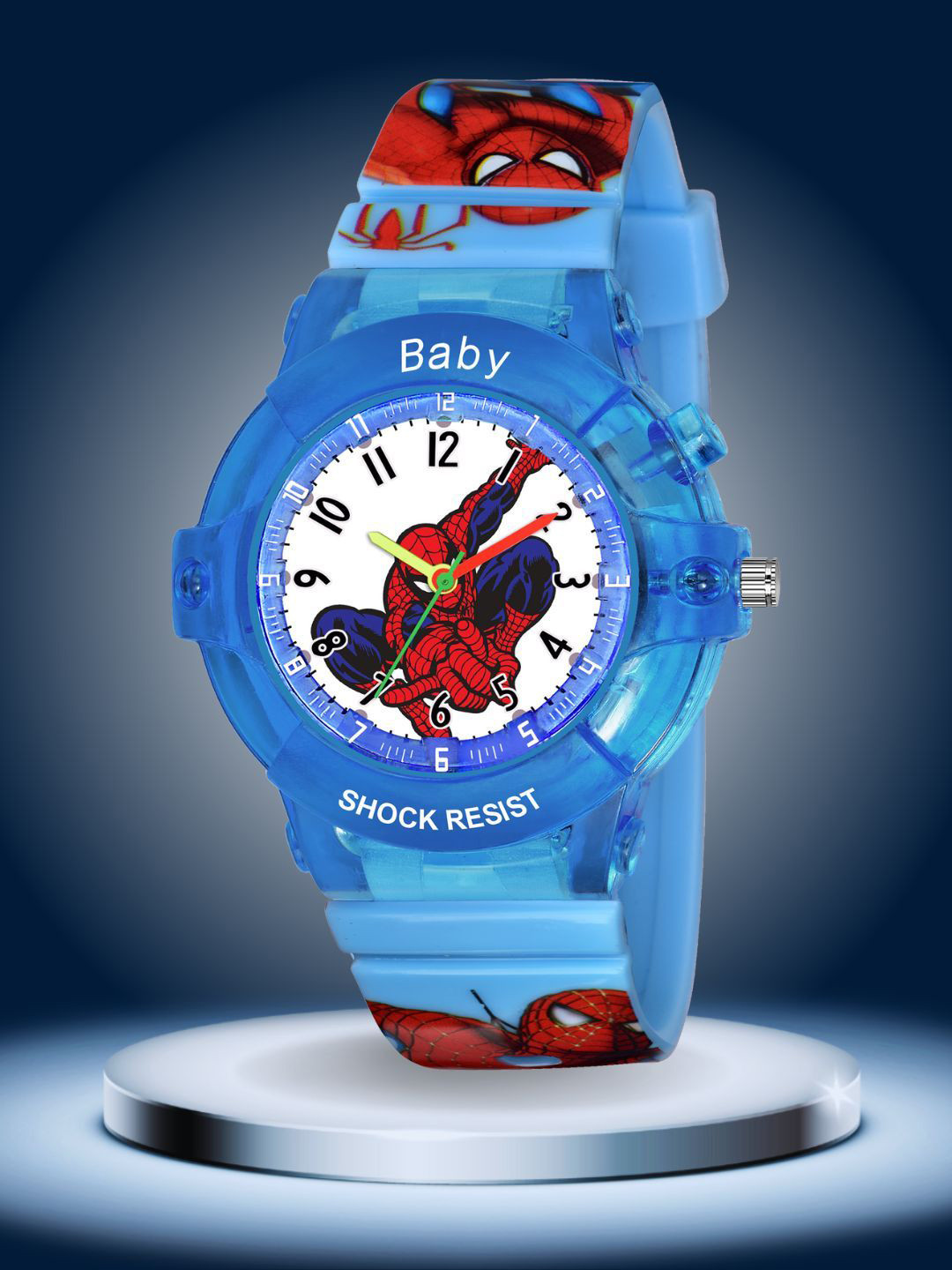 PAPIO Kids Printed Dial & Straps Analogue LED Backlight Watch KD-102 BLUE SPIDER