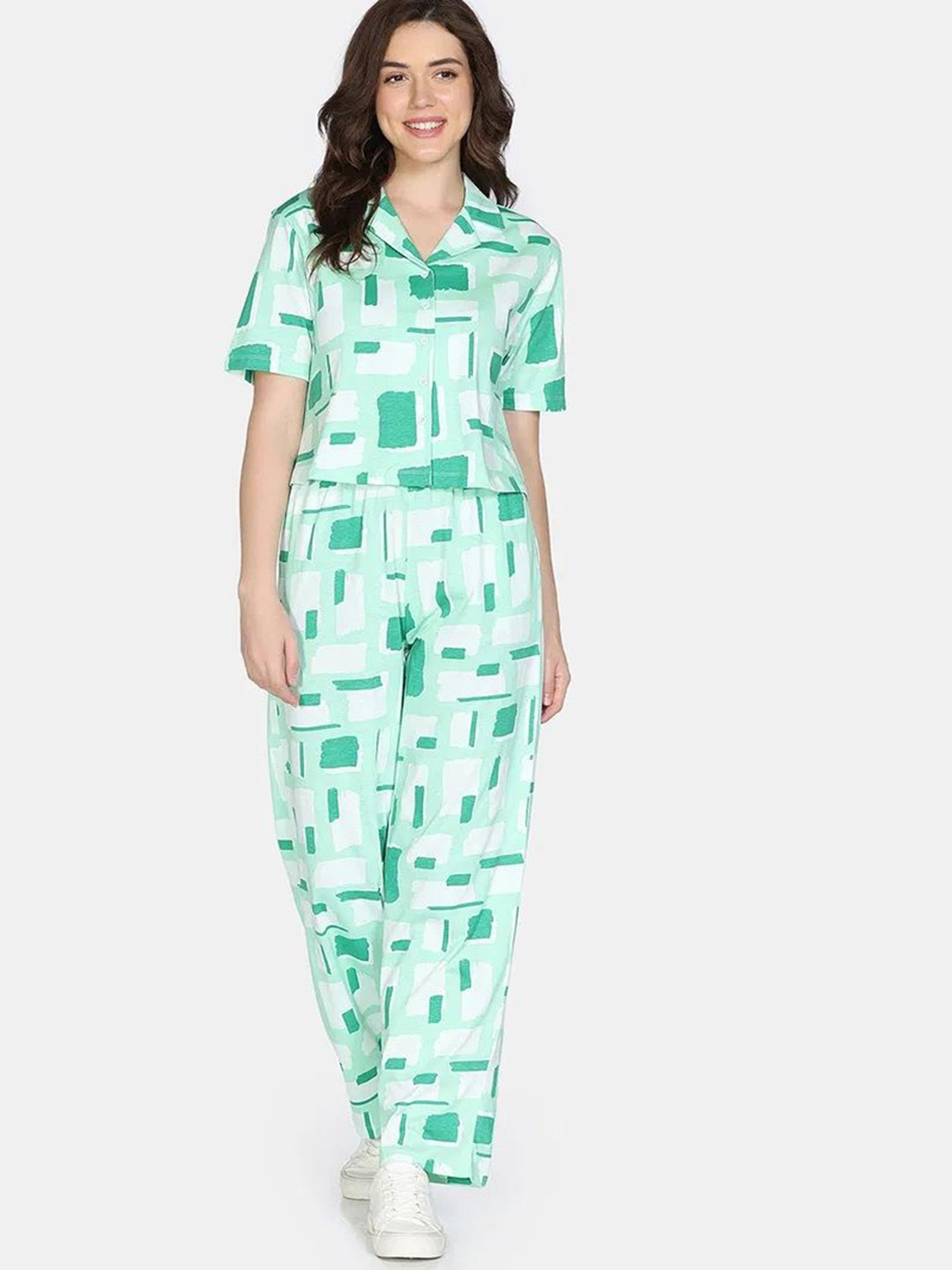 Zivame Women Abstract Printed Pure Cotton Night suit