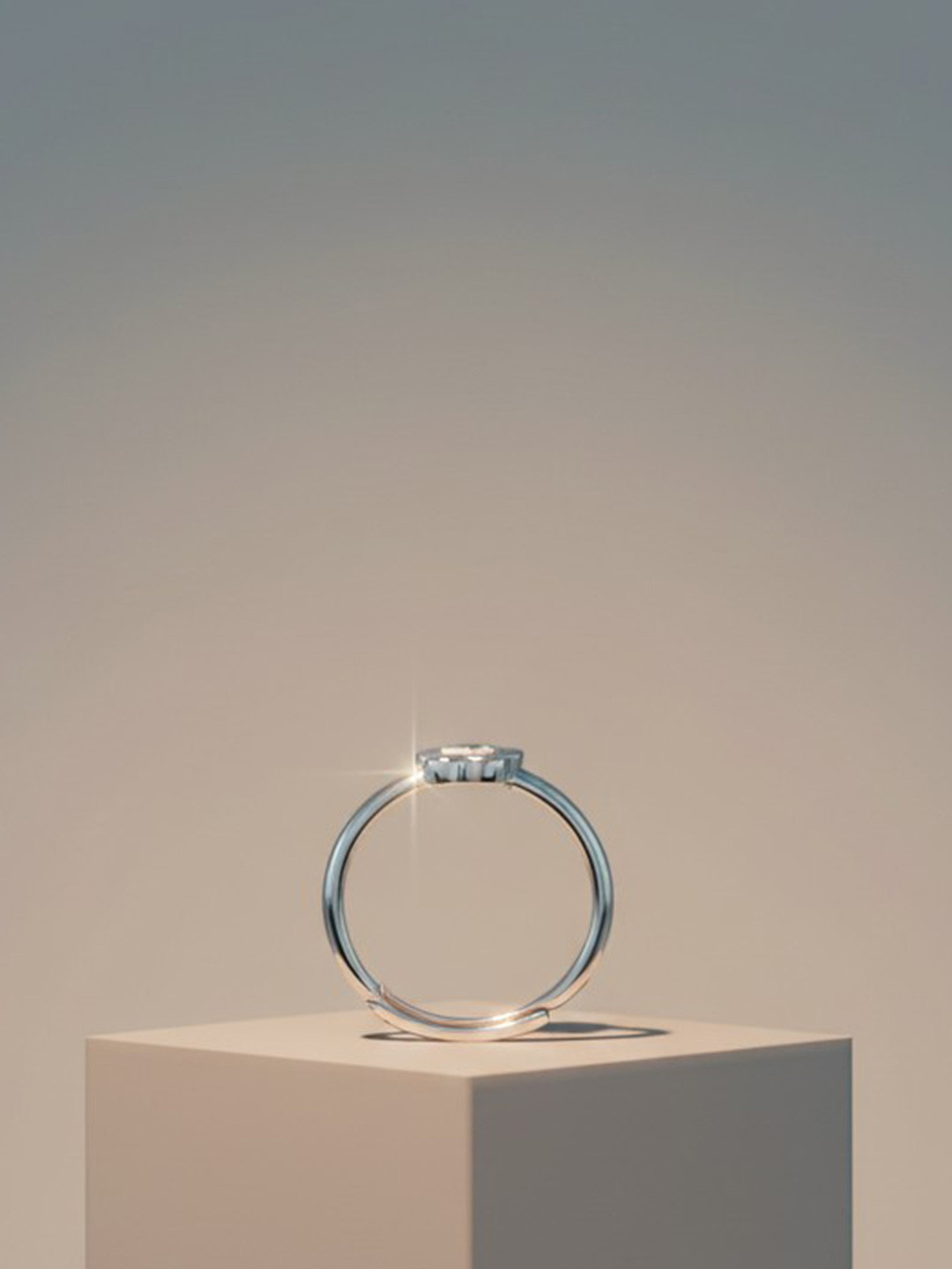 Nipura 925 Sterling Silver Rhodium-Plated Cubic Zirconia-Studded Tiny Heart Finger Ring