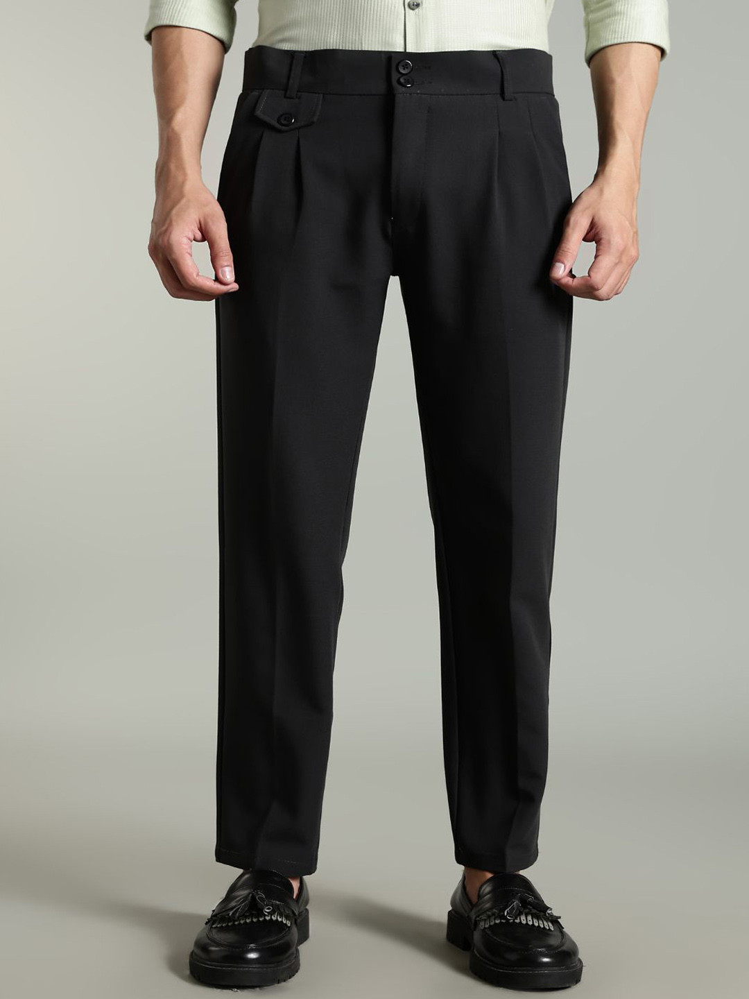 PAUL STREET Men Smart Easy Wash Pleated Formal Trousers