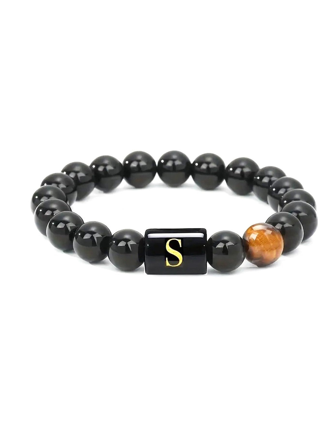 EDMIRIA Men Handmade Letter Link Bracelet with Black Onyx & Tiger Eye Beads