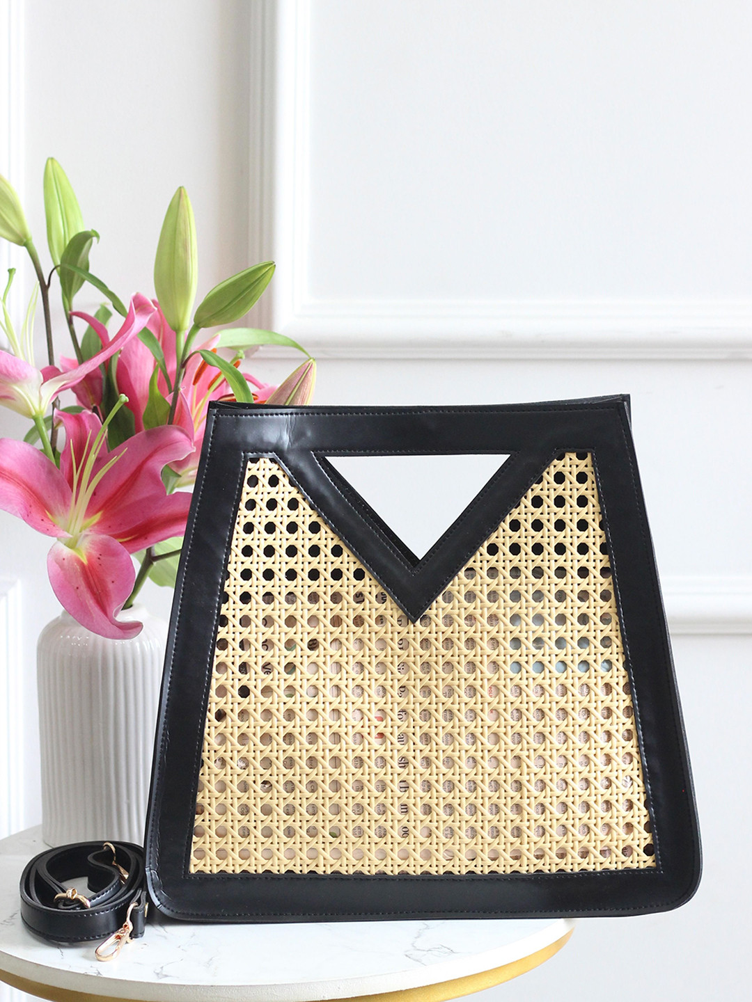 BOXWISH BY BHUMIKA Women Textured Structured Cut Out Handles Handheld Bag