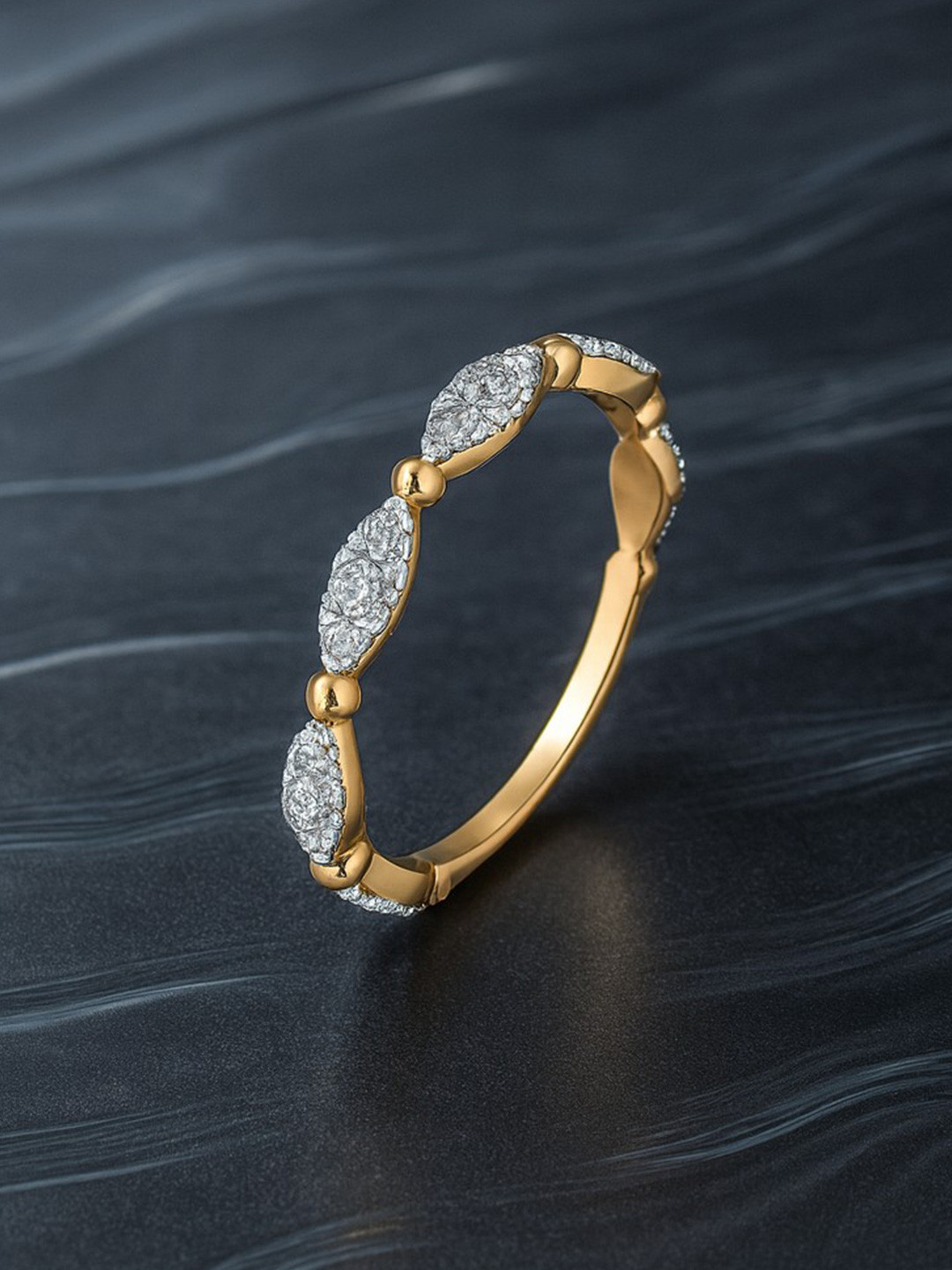 Nipura 925 Sterling Silver Gold-Plated CZ Studded Wave Stackable Finger Ring