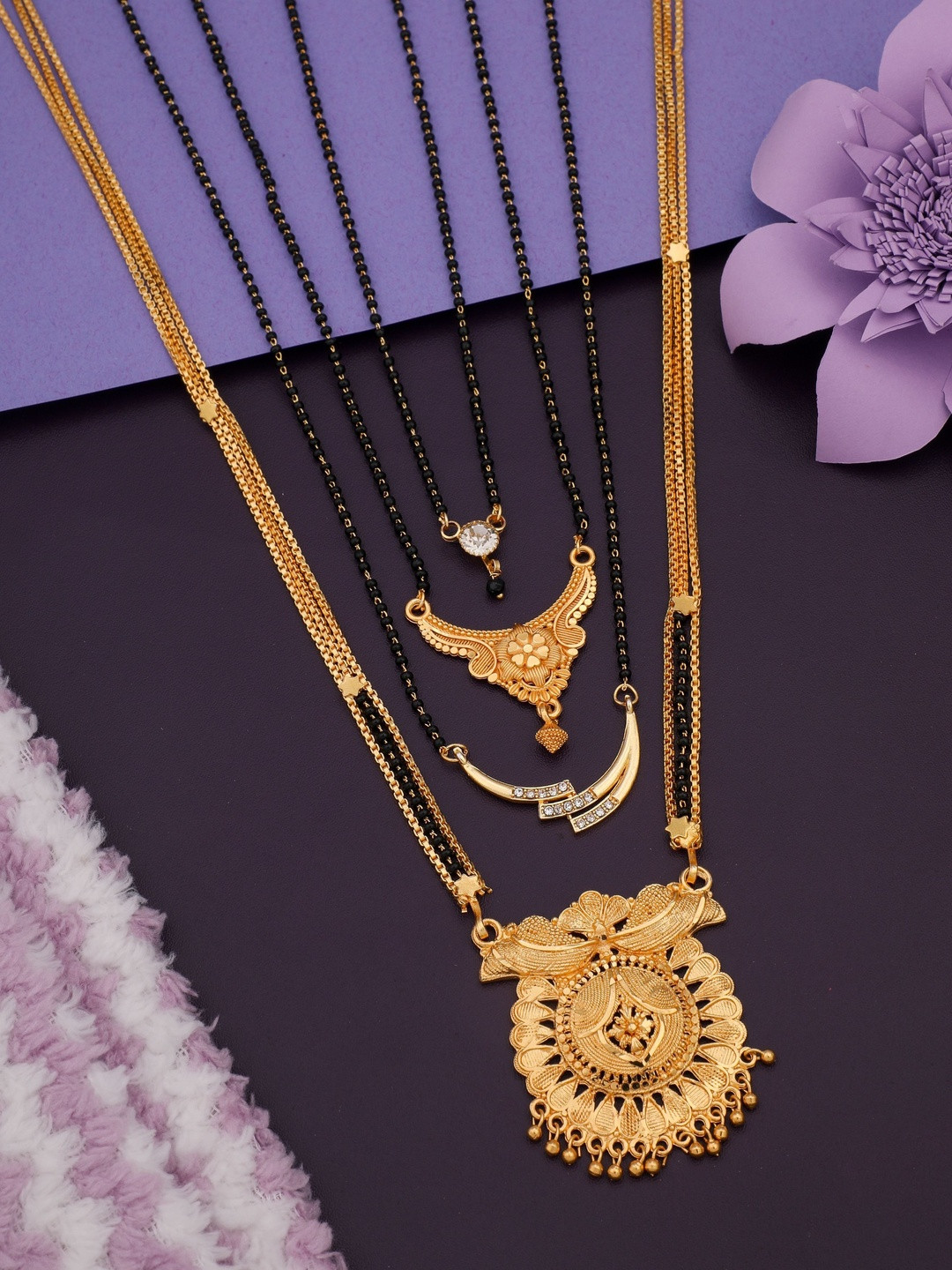 Bhanu diam Women Pack Of 4 Gold-Plated S-Hook Closure Brass Mangalsutra