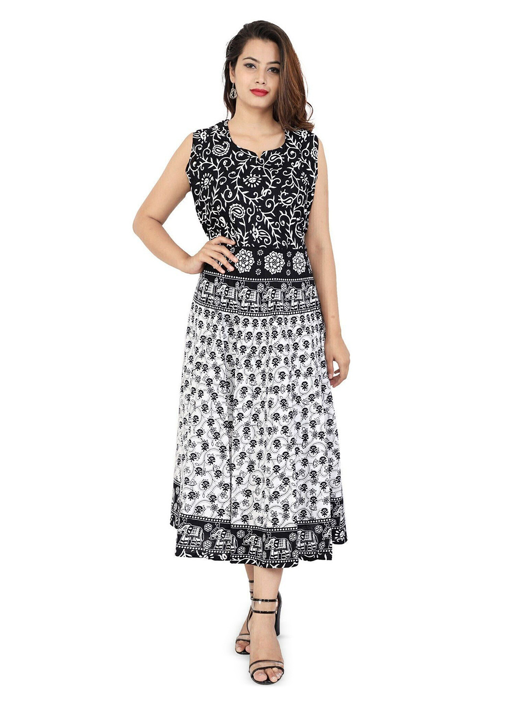 KRISMARTELITE Women Bohemian Printed Sleeveless A-Line Midi Dress