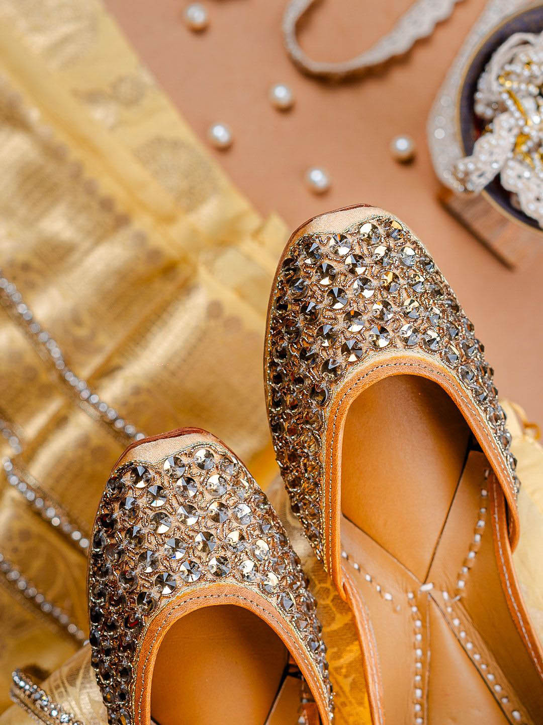 NR By Nidhi Rathi Women Golden Glitter Handcrafted Ethnic Juttis